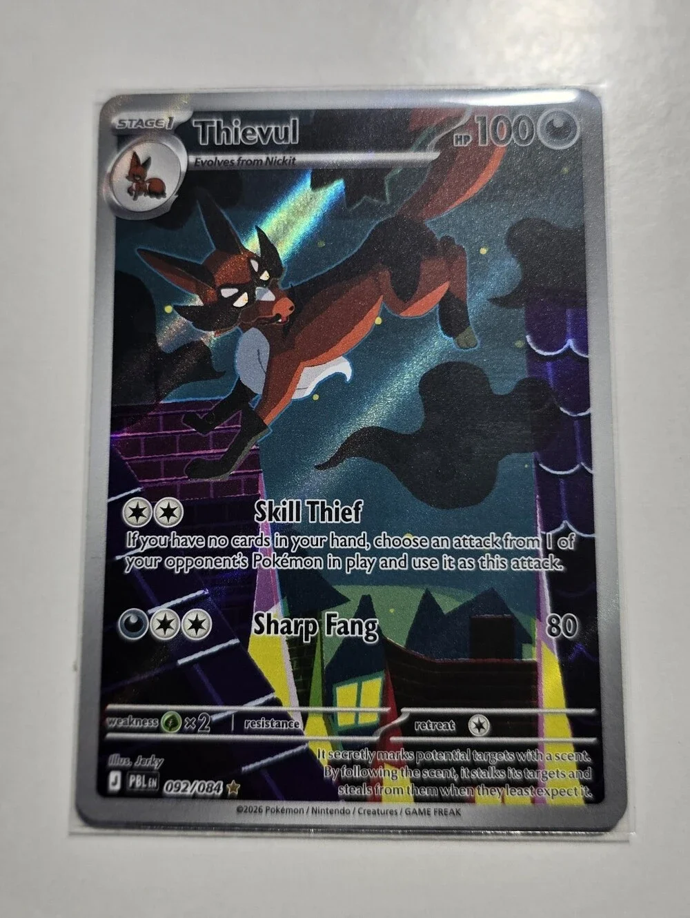 Pokemon Thievul 092/084 Pitch Black Illustration Rare Full Art Card NM PBL